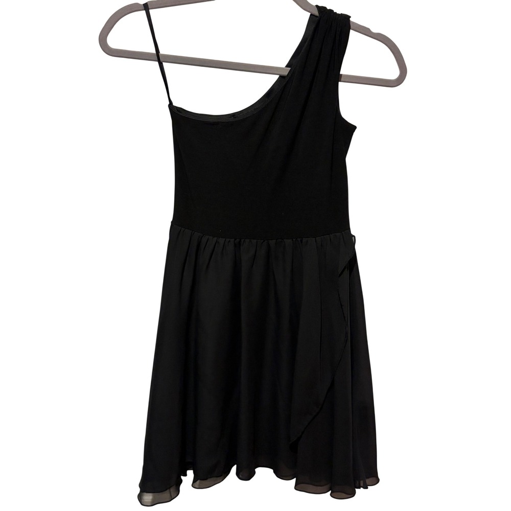 Un Deux Trois Girls Black One Shoulder Chiffon Party Dress Size 10 T2687K